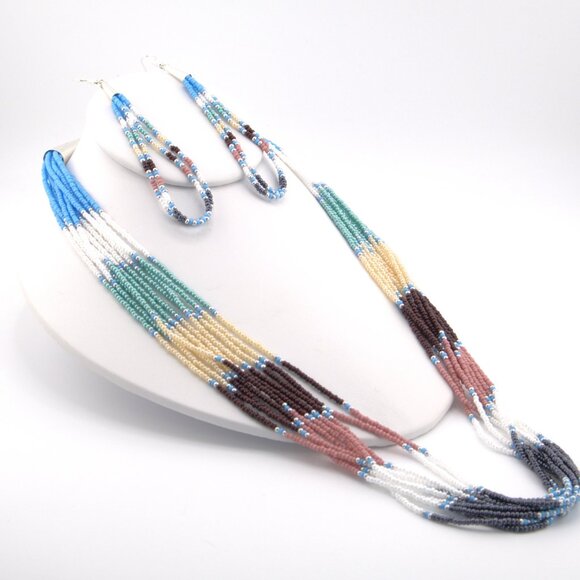 Authentic Native American Multicolor Glass Beads Necklace & Earrings Set Jewelry - Picture 7 of 10